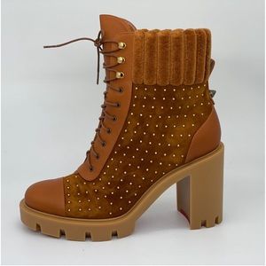Christian Louboutin DAKITA LUG 70 Studded Spike Suede Boots Heel Booties